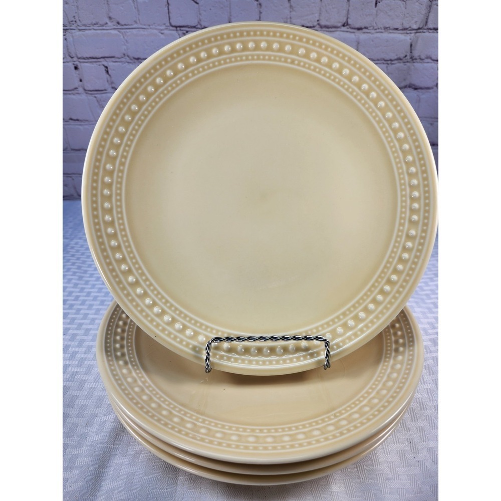 Gorgeous Vintage Matceramica YELLOW Bead Portugal Set of 4 Dinner Plates 11"